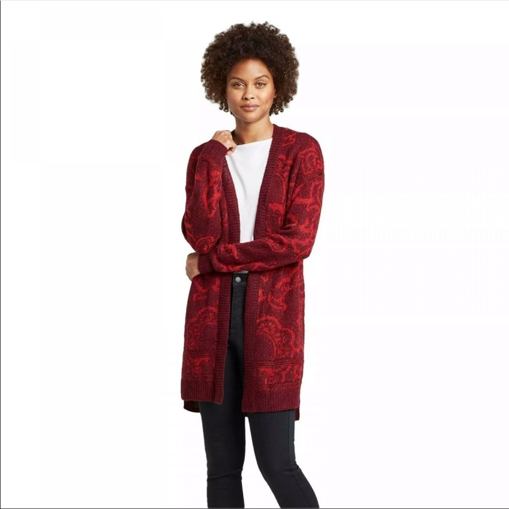 Knox Rose Red Paisley Layer Cardigan NWT